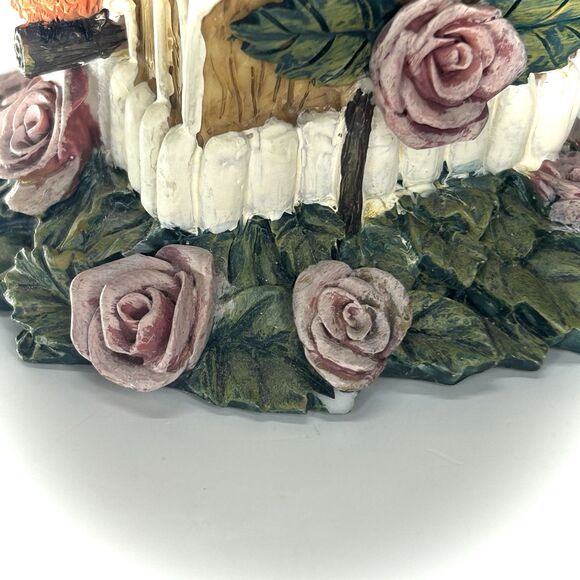 Ceramic Birdhouse Blue Roof House Purple Rose Flower Hinged Trinket Jewelry Box - Picture 10 of 10